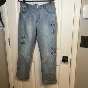 Democracy Blue Straight Leg Jeans with Floral Embroidery